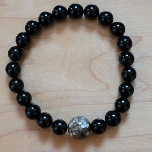 Black Glass Beaded Stretch Bracelet